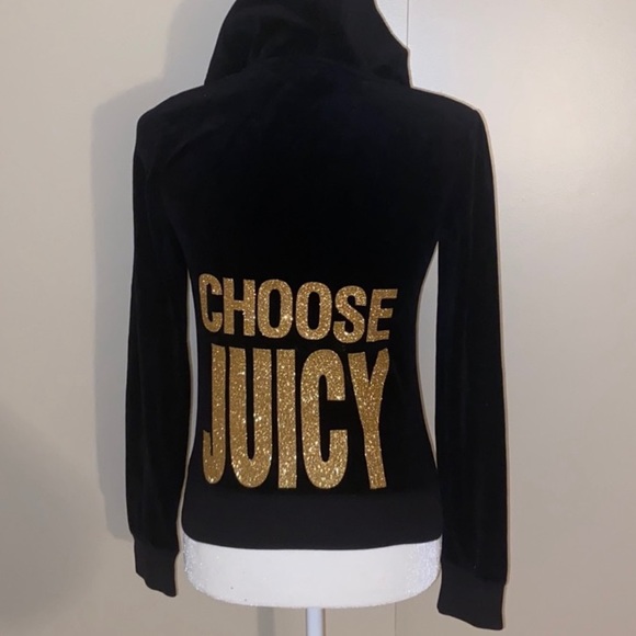 Y2K Juicy Couture Black VELOUR Tracksuit Set CHOOSE JUICY GOLD BLING - Picture 5 of 17